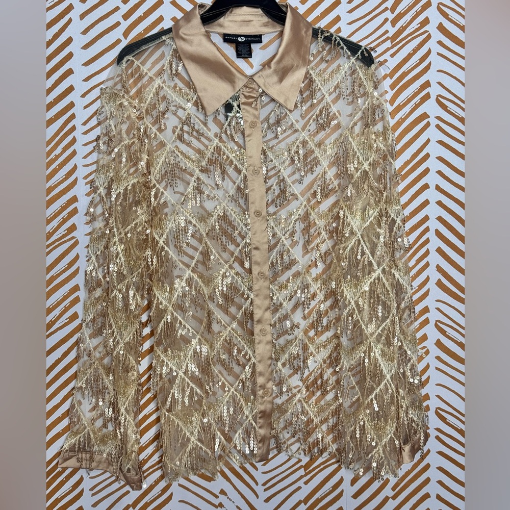 Ashley Stewart Gold Sequin Blouse